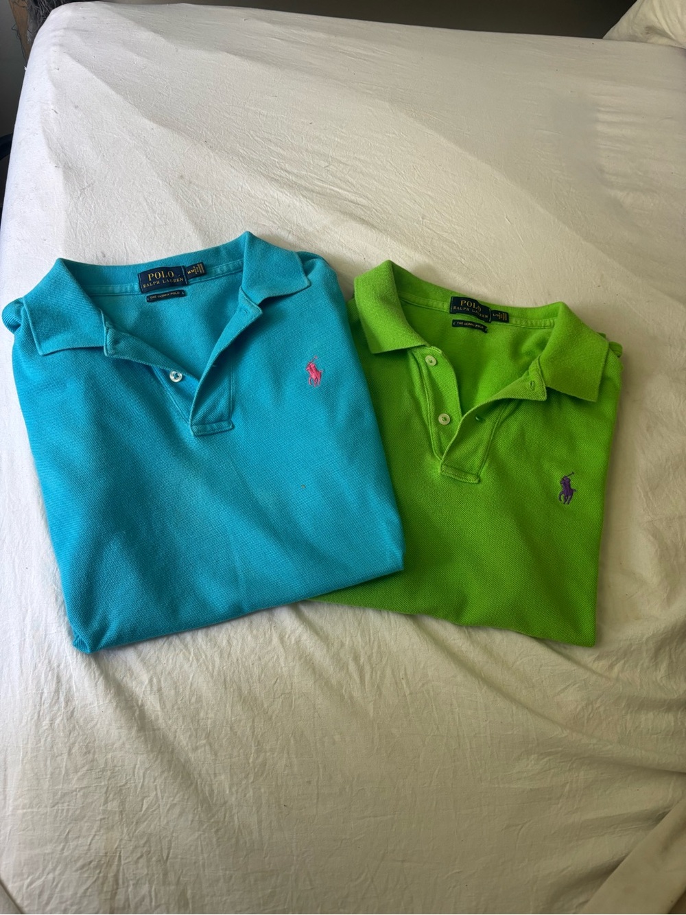 Ralph Lauren Polo Shirt - Turquoise with Lime Green Logo Size L (2 bundle)